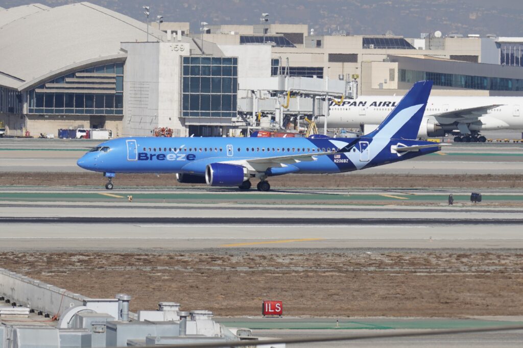 BREEZE AIRWAYS AIRCRAFT (2) at Los Angeles International Airport November 2024