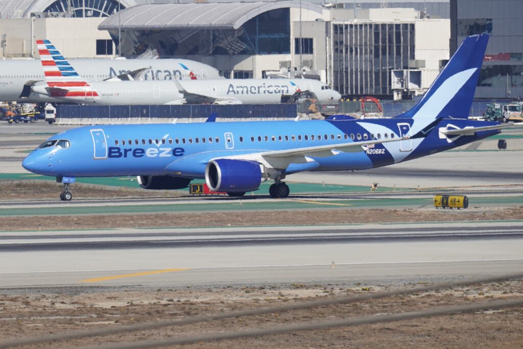 BREEZE AIRWAYS AIRCRAFT at Los Angeles International Airport November 2024