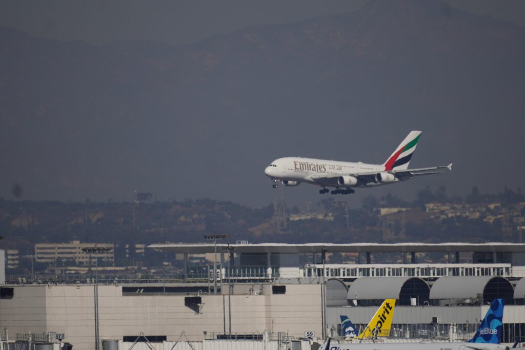 EMIRATES AIRCRAFT LANDING at Los Angeles International Airport November 2024