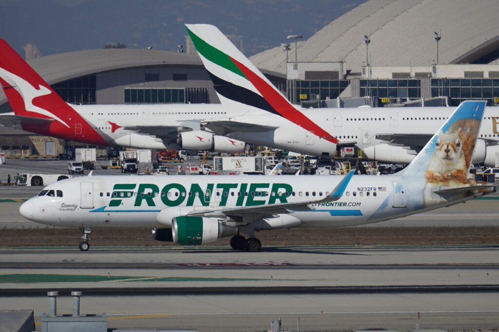 FRONTIER AIRLINES AIRCRAFT (2) at Los Angeles International Airport November 2024