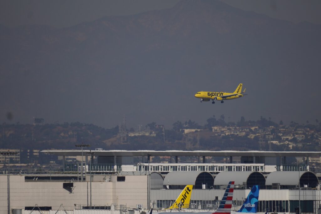 SPIRIT AIRLINES AIRCRAFT LANDING at Los Angeles International Airport November 2024