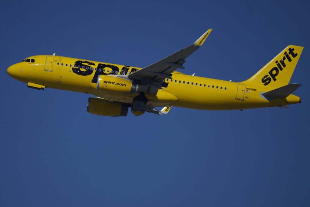 SPIRIT AIRLINES AIRCRAFT TAKEOFF at Los Angeles International Airport November 2024